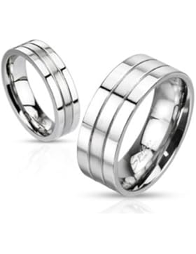 Paula & Fritz® Ring aus Edelstahl Chirurgenstahl 316L 6mm breit Zwei Rillen mittig gebürstet verfügbare Ringgrößen...
