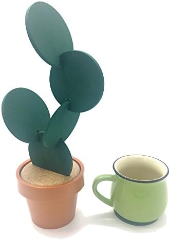 Teeeemo Fashion Set of 6 Cactus Coasters Non-slip Insulation Coasters with Holder-Protect Furniture From Water Marks or Damages - Good Grip