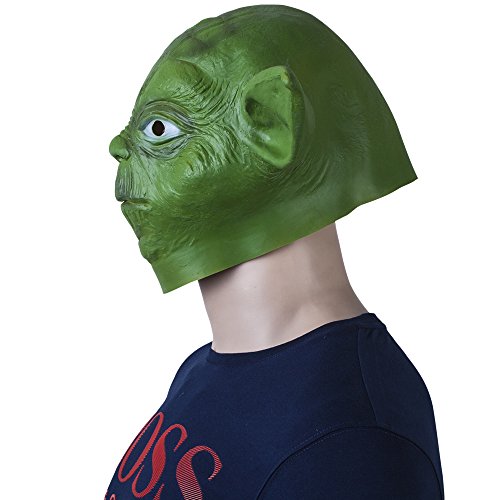 VENKON – Abgefahrene Jedi Kopfmaske „Master Yoda“ aus Latex – Einheitsgröße für Erwachsene – Farbe: grün - 4