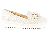  King Of Shoes Damen Loafers Halbschuhe Slipper Loafer Flats Plateau Slippers Quasten Schuhe Keilabsatz 518 (39, Beige)