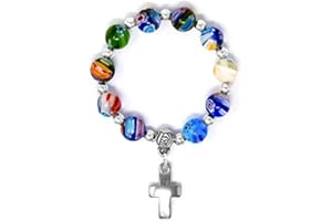 Catholic Gift Shop Ltd Single Decade Finger Rosary Ring/Pocket with 10 Glass Murano Beads & LOURDES PRAYER CARDS