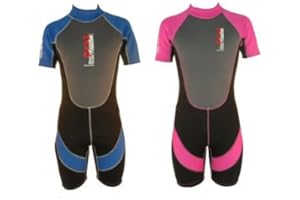 NALU SWIMWEAR Nalu Childrens Short Sleeve 28" - 34" Chest Age 8-14 Sea Swimming Surfing Bodyboarding Wetsuit Blue or Pink for Boy or Girl (30", Blue)