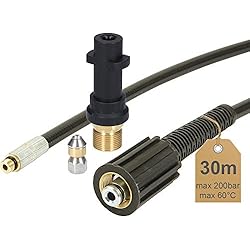 Tuyau de nettoyage de canalisation,30 m, 200 bar 60 °C - avecBuse rotative | avecAdaptateur | Idéal pour nettoyeur haute pression Kärcher,... | de Mcfilter