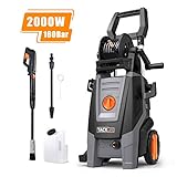 Nettoyeur Haute Pression, 160 bars 2000W 450L/h Moteur en Cuivre Nettoyeur à Haute Pression, Enrouleur de Flexible et 6m Tuyau, Nettoyeurs Électrique Haute-Pression pour Voiture, Vélo, Jardin,Terrasse