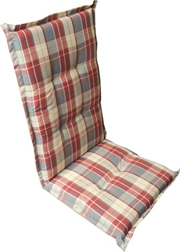Auflage Hochlehner Polster 8cm Stehsaum NEU grau rot kariert