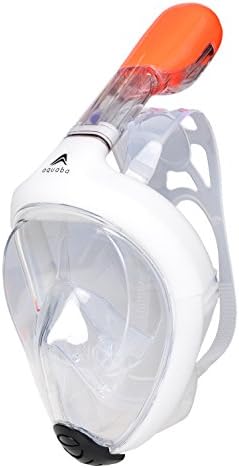 Snorkel Mask 180° Degree AQUABA | Dive Mask | Panoramic | Full Face | Surface | Anti-Fog | Scuba Diving | Snorkeling | Swimming | White