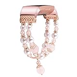SYY Damen Armbänder Strap Band,Kratzfest Wasserdicht Uhrenband. ModePerlen Armband Strap Band für Fitbit Charge 3,Schmuck Armband Strap (groß) (Rosa)