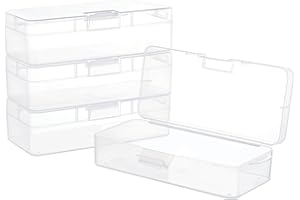 BENECREAT 4 Paquete Caja Contenedor de Plástico Rectángulo, Organizador de Almacenamiento Transparente de 18x7.5x4.7cm con Tapa con Bisagras Y Orificio para Colgar para Accesorios para Manualidades