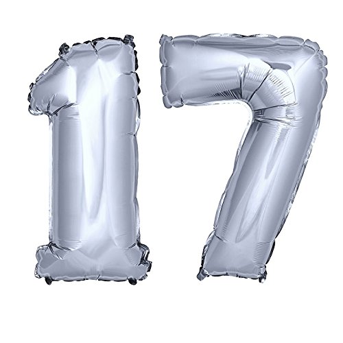 DekoRex ® Folienballon Zahlenballon Luftballon Geburtstag Deko 40cm Silber Zahl: 17