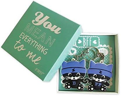 BmyBff Best Friends Keyrings. 2 x Cat BFF Keyrings in Presentation Box. Perfect Best Friend Gifts/Best Friend Keyring Great Gift for Girls 8 years + (Includes 2 Connecting Keyrings)