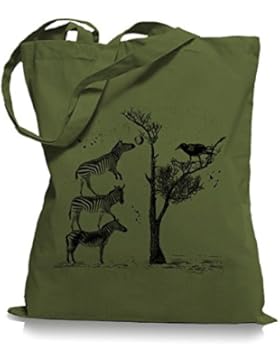 Zebras Stoffbeutel |Apfelbaum Tragetasche Krähe