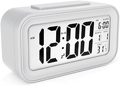 Digital Alarm Clock, Benefitsheen Easy to Set and Watch with Large LCD screen Low Light Soft Night Light Repeating Snooze Month Date &amp; Temperature Display (White)