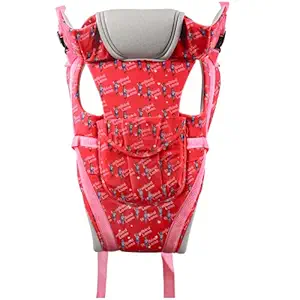 Steelbird Premium Kids 4-in-1 Adjustable Baby Carrier Cum Kangaroo Bag with Lumbar Support-Lightweight and Breathable-Back-Front Carrier for Baby with Safety Belt-Max Weight Up to 15 Kg (Pink Lana)