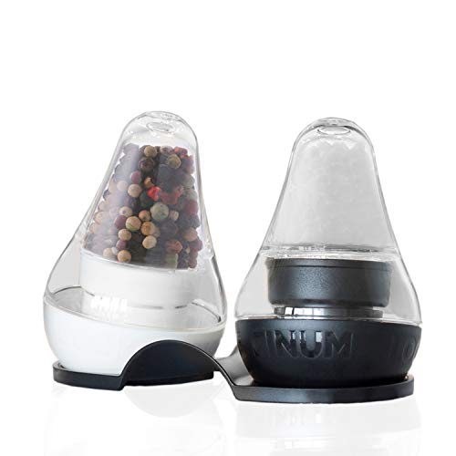 Finum mini Moulin à épices LOOK TOUCH TASTE avec broyeur céramique - Moulin à sel et moulin à poivre avec plateau - Lot de moulins à sel et poivre - Moulin à épices