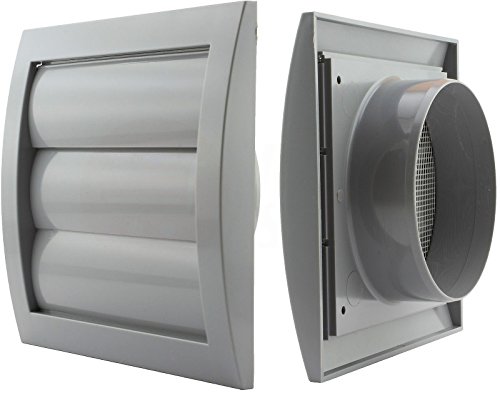 Preisvergleich Produktbild Jalousie Lüftungsgitter Abschlussgitter Ø 100 mm grau mit Schwerkraftlamellen und Insektennetz Gitter ABS Kunststoff witterungsbeständig Insektenschutz bewegliche Lamellen Rückstauklappe Verschlussklappe Ablufthaube Wetterschutzgitter Haube