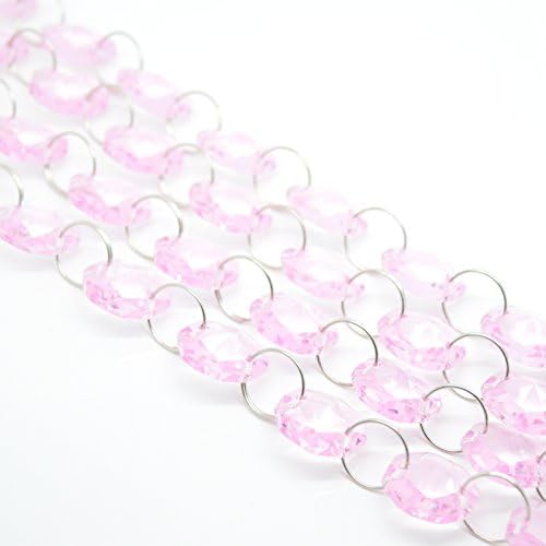 1 METRE CHANDELIER CRYSTAL CLEAR OCTAGON SUNCATCHER 14MM WITH CHROME CONNECTORS - EXCELLENT QUALITY GLASS GARLANDS, WEDDING DECORATIONS (PINK (RINGS))