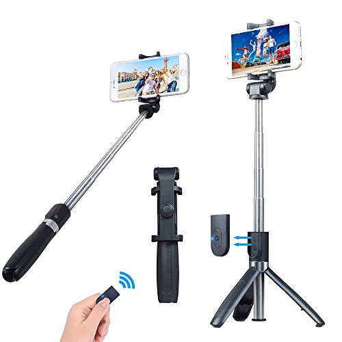 Miao Lab 3 in 1 Selfie Stick monopiede treppiede con telecomando staccabile scatto 360 gradi di rotazione del telefono funziona con la maggior parte del telefono e fotocamere GoPro