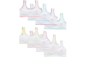 ACMEDE 8 Pieces Girls Cotton Training Bra Crop Bra Young Girls White Seamless Sports Bras Puberty Children Soft Breathable Underwear Teenage Kids Crop Vest Tops Size 8-16 Years