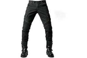 MYJZY Pantalon de Moto, Pantalon de Protection, Jeans de Moto Hommes en Kevlar Respirant et résistant à l'usure avec 2 Paires de Hanche de Protection et de genouillères, Jeans,Noir,S