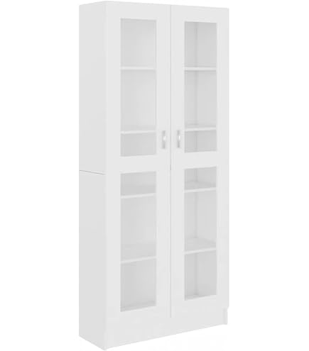 Mobile Vetrina In Legno Multistrato Rovere Fumo, 82,5x30,5x115 Cm, Con 3 Scomparti E 2 Ante In Vetro