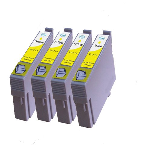 N.T.T.® 4x Stück XL Tintenpatronen kompatibel zu T714 Y Yellow / Gelb - SX115 D120 D78 D92 DX4000 DX4050 DX4400 DX4450 DX5000 DX5050 DX6000 DX6050 DX7000f DX7400 DX7450 DX8400 DX8450 DX9200 DX9400f B40w Office BX300F Office BX310fn Office BX510 Office BX600fn Office BX610fn Office BX610fw S20 S21 SX100 SX105 SX110 SX200 SX205 SX210 SX215 SX400 SX400wifi SX405 SX405wifi SX410 SX415 SX425 SX 510w SX515 SX515w SX600 fw SX610fw