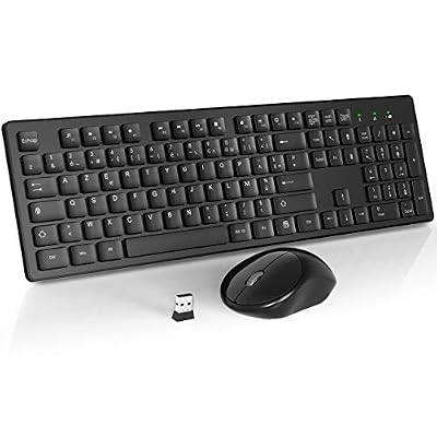 WisFox Clavier Souris sans Fil Combinés, 2,4 GHz Mince Pleine Taille Avancée Silencieux Ensemble Clavier et Souris sans Fil avec Récepteur Nano USB pour Ordinateur Portable, PC - Noir