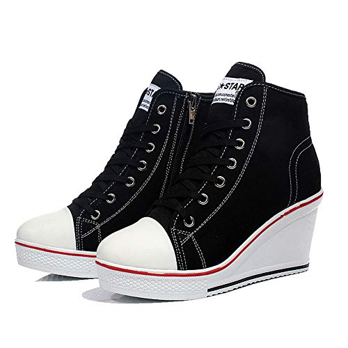 Padgene Zapatillas Moda de Lona Zapatos Altos Tenis Deportivos Casual Calzado Canvas para Mujer con Cordones y Cremallera Lateral