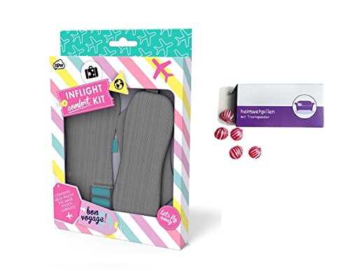 Preisvergleich Produktbild Entspannung "First Class Flug" Reiseset mit Hausschuhe, süße Heimwehpillen, Schlafmaske, Ohrenstöpsel