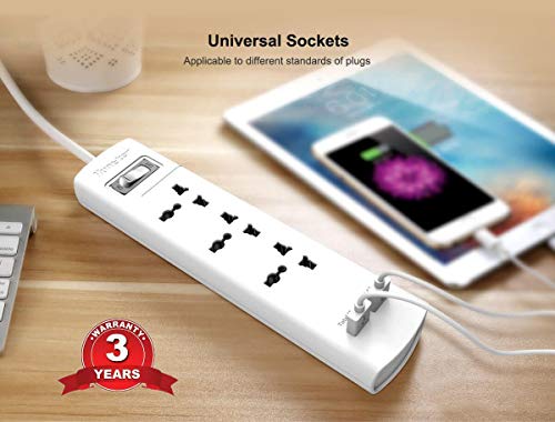 Huntkey 3 Outlets 2 USB Port Power Strip with Smart IC Technology, Over-Load Protection, Heavy Duty , Quick charge & 3 Year Warranty(white)