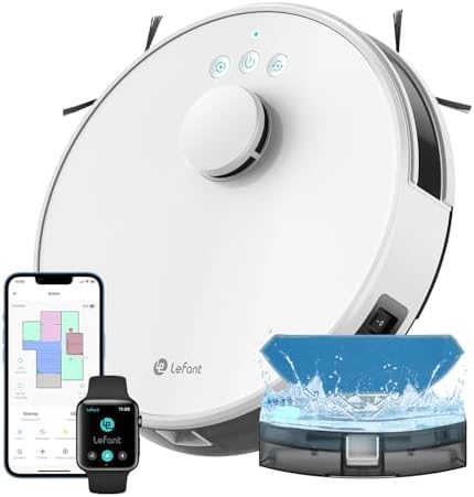 Lefant M1 Robot Aspirapolvere Lavapavimenti con Mappatura,Navigazione LDS, Batteria da 4000mAh, Autonomia 200 min,Robot Aspirapolvere Slim per Pulizia Domestica/Peli Animali, Bianco