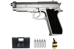 ECOMMUR PT92 Plata Full Metal | Pistola de Airsoft (Bolas de 6MM) y CO2. Semiautomática. Tipo Taurus.