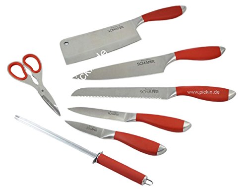8tlg. Hochwertiges Messerset Edelstahl Küchenmesser Messer mit Acrylständer Rot - 2