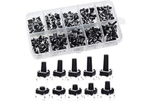 VISSQH 200 Pcs 10 Value 4 Pins 6 x 6mm Micro Momentary Tact Tactile Push Button Switch Assortment Kit(6 x 6 x 4.3mm / 5mm / 6mm / 7mm / 8mm / 9mm / 10mm / 11mm / 12mm / 13mm)