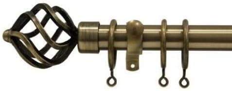 Forge 28-32mm Heavy Duty Telescopic / Extendable Metal Curtain Pole Set 4ft-7ft (1.2m-2.1m) in Antique Brass Complete with Sugar Basket Finials, Rings and Brackets