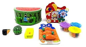 Breno School Essentials Supplies Stationery Kit for Kids Including Pen Stand/ Watermelon Sharpener/ Eraser with Sharpener/ Carrot Eraser and Clay with Money Bank for Classes Boys and Girls
