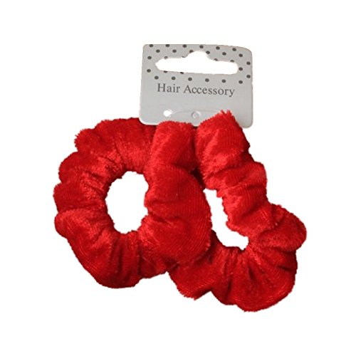Pair of Mini Red Velvet Feel Hair Scrunchies Bobble Elastic Hair Bands