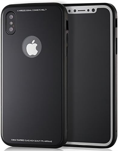 TOYOSO iPhone X Phone Case Light Thin Protective Shock Absorption Cover; Wireless Charge Compatible; Glass Film Attached; the Same Glass Material as iPhone X; Three Colors (Black)