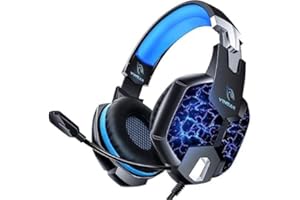 YINSAN Auriculares Gaming PS4, Cascos de Mac Estéreo con Micrófono, 3.5mm Jack con Luz LED Bass Surround y Cancelación de Rui