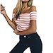 Produktbild Ba Zha HEI New Mode Frauen Damen Schulterfrei Kurzarm Gestreift Bluse Tops Kleidung Damen Schulterfrei Oberteil Kurzarm Hemd Shoulder Tunika ehr Angenehm zu Tragen T-Shirt (Rosa, S)