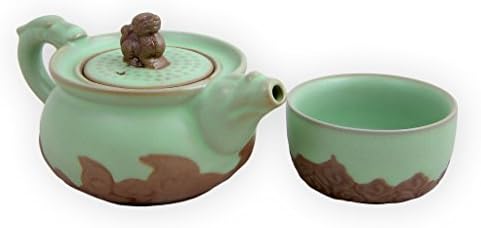 Chinese Ru Kiln Porcelain Tea Set for One Fu Dog Design Teapot Set - 1 Cups and 1 Teapot