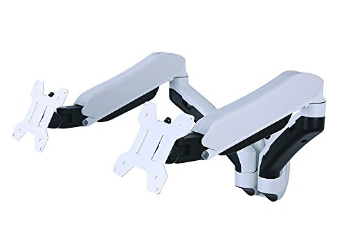 GSA21WS Gas Spring Wall Mount Double Twin LCD Monitor Arm Stand in White w/ vesa bracket & monitor arm: free up/down & left/right motion - 3