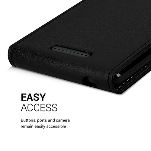 kwmobile Funda para bq Aquaris U Plus - Flip Case para m  vil en cuero sint  tico - Cover plegable negro