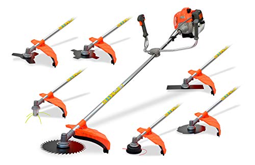 Desbrozadora Gasolina 52cc 7 en 1 con Arnes y Casco de Seguridad, Barra fija con 5 discos y 2 cabezal de hilo