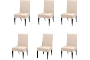 CEEBOO xinfe Coprisedie con Schienale 6 Pezzi, Elasticizzato Universali Copri Sedie Soggiorno Cucina Coprisedia Sala da Pranzo Beige