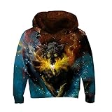RAISEVERN Teen Boys Girls Galaxy Wolf Sudaderas de Manga Larga Casaul Pocket Pul