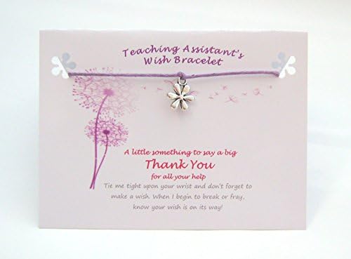TEACHER TEACHING ASSISTANTS Thank You Gift Card Wish String Bracelet (PURPLE Cord). Tibetan Charm &amp; Quote Card. Ideal Thank You Gift Card &amp; Lovely Little Token Present, Keepsake.