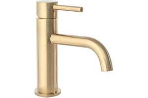 Rea Waschtischarmatur LUNGO LUNGO GOLD BRUSH Wasserhahn Bad Badarmatur aus Messing Armatur für Waschbecken Badezimmer Mischbatterie Waschbecken Einhebel (Gold)