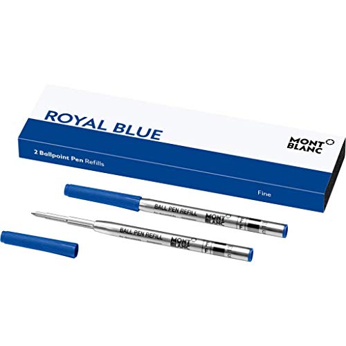 Montblanc Ballpoint Pen Refills (F) Royal Blue 124492 - Refill Ink with a Fine Tip for Montblanc Biros - 2 x Blue Ballpen Refills
