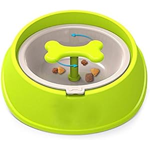 Longwu Haustier Langsam-Feed Hundenapf/Bowl/Futterschüssel,Interactive Fun Bone Form Drehbar Katzen Langsam Essen, Gesund,Umweltfreundliche Dauerhaft Nicht Toxic Grün-S