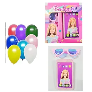 IMTION 3 in 1 ( Cell Phone Musical Mobile Toys + gogles + 60 Pcs Balloons ) Birthday Return Gift for Kids